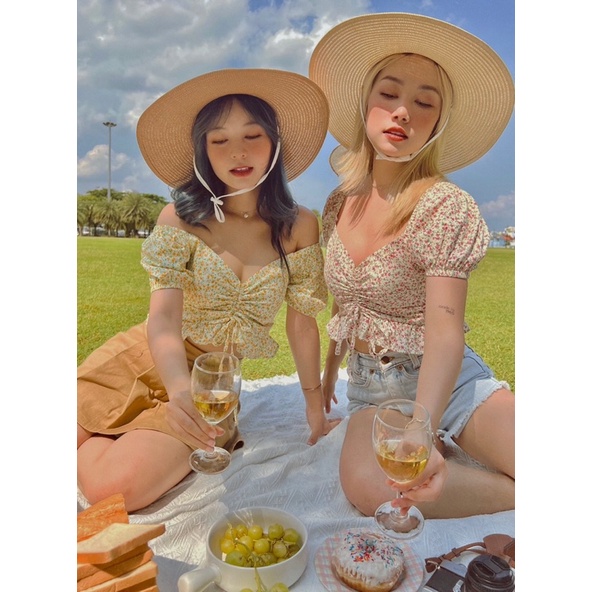(cam thường ảnh trải sàn, hoả tốc)🥗NAOMI_CROPTOP(ÁO HOA NHÚN NGỰC TAY PHỒNG)