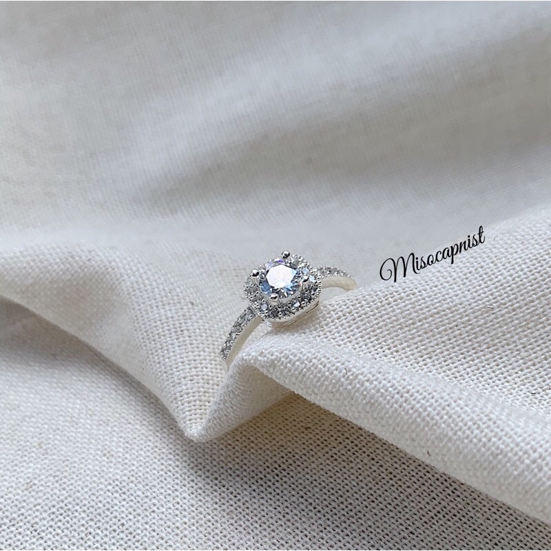 Nhẫn bạc ta ổ đá vuông mix dải đá lấp lánh ✨