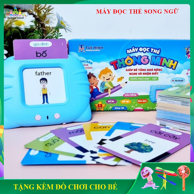 Máy đọc thẻ song ngữ Việt - Anh Flashcard 112 thẻ 224 từ vựng. Cổng sạc usb không sóng, đồ chơi thông minh