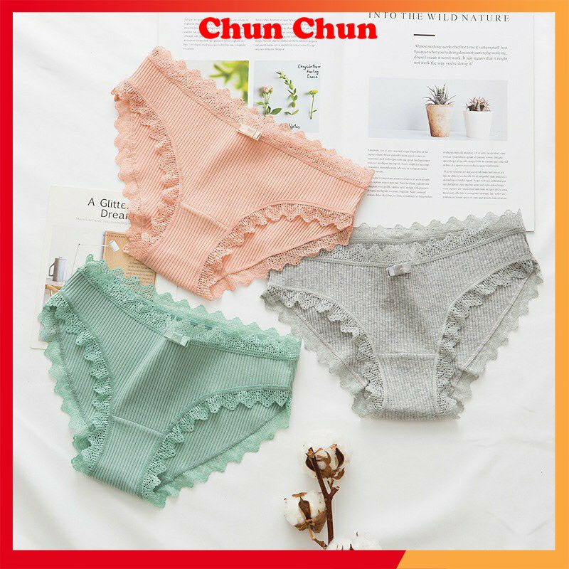 Quần lot cotton tăm viền ren kháng khuẩn CHUNCHUN, quần chíp thấm hút mồ hôi. | BigBuy360 - bigbuy360.vn