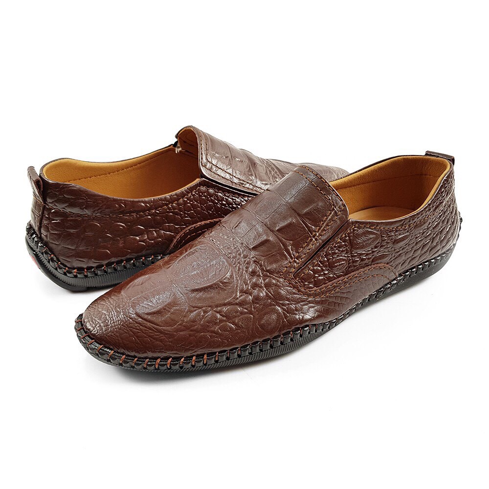 Giày da vân cá sấu, Giày lười da bò, đế cao su được khâu chắc chắn ,mẫu giày trẻ trung năng động GD15