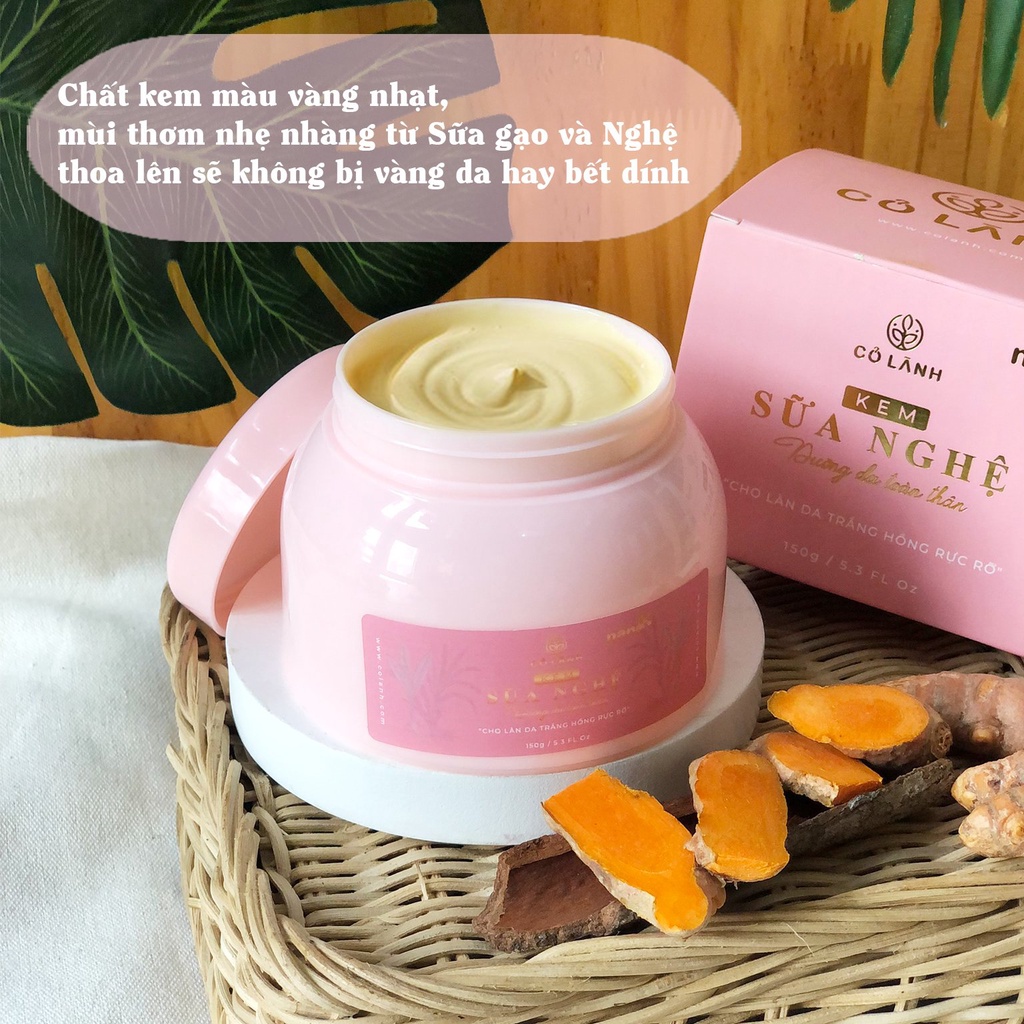 Kem dưỡng thể sữa nghệ Cỏ Lành dưỡng trắng, mờ thâm rạn, dùng được cho cả mẹ bầu, mẹ sau sinh