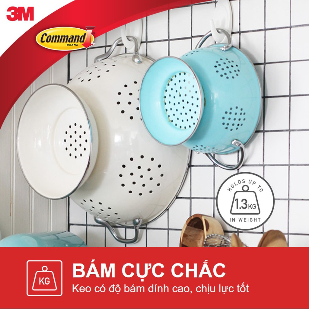 Bộ 4 Móc dán tường Command 3M hịu lực tối đa 1.3kg - Dễ sử dụng, độ bền cao, bám cực chắc, tháo cực dễ 17081 - VP