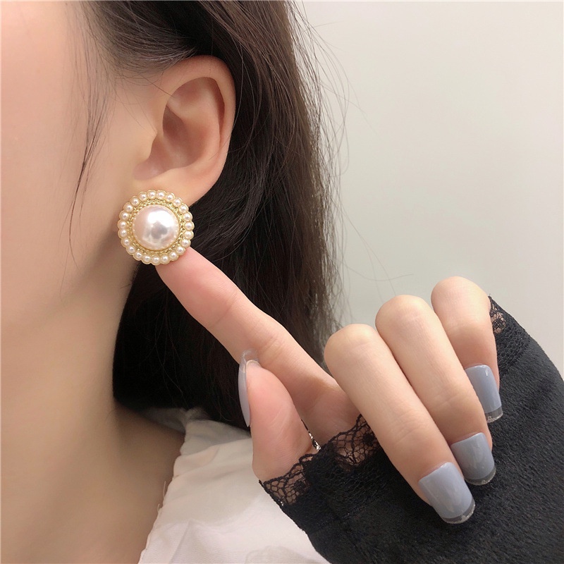 Khuyên Tai Bạc Đính Ngọc Trai Cao Cấp Cỡ Lớn 2022 Mới Phong Cách retro Cho Nữ