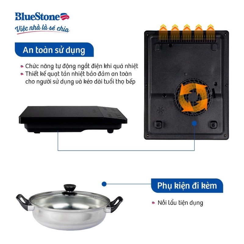 Bếp Từ Đơn BlueStone ICB-6610 (2000W) - Tặng kèm nồi lẩu - Hàng chính hãng - Bảo hành 24 tháng