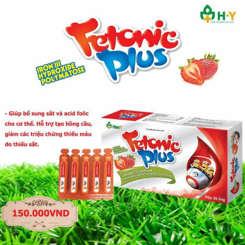 Fetonic plus (hộp 20 ống) bổ sung sắt, acid folic hỗ trợ tạo máu cho mẹ và bé từ 1 tuổi vị dâu dễ uống