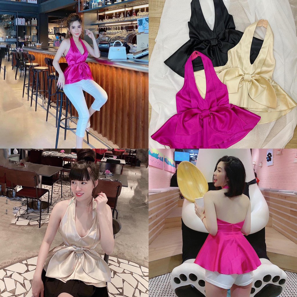 siêu hot set thiết kế áo yếm phi lụa xòe kèm quần tây loe nhẹ đủ màu cực xinh siêu hot hit
