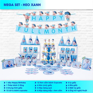Set Mega trang trí sinh nhật FULL MONTH chủ đề  Heo Xanh