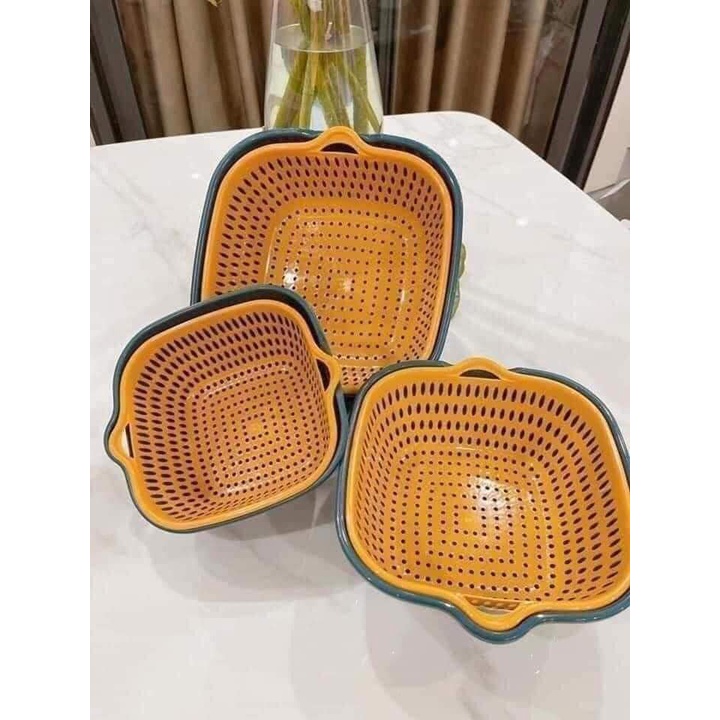 Bộ rổ nhựa kèm chậu 6 món đa năng rửa rau củ quả hai lớp cao cấp ráo nước tiện dụng