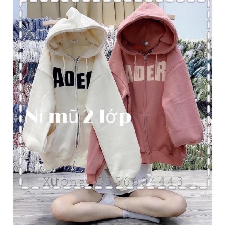 Áo Nỉ Khoá Hoodie Mũ 2 Lớp Form Rộng Nam Nữ ADER