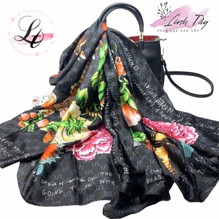 Khăn Lụa Hiệu Gc Khăn Quàng Cổ Choàng Lụa Dài Màu Đen Cao Cấp Linh Tây- Quà Tặng Cao Cấp 180*90