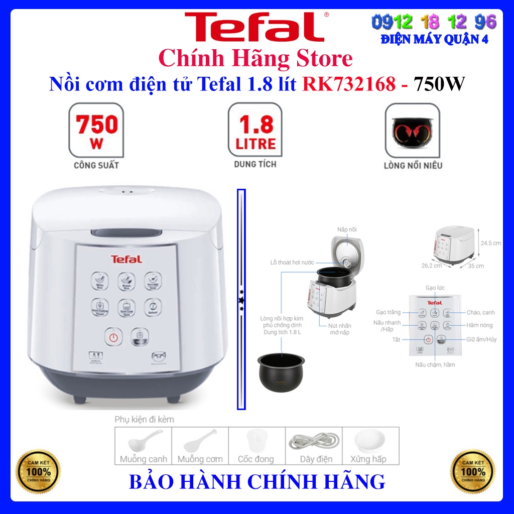 Nồi cơm điện tử Tefal 1.8 lít RK732168, Bảo hành chính hãng 24 tháng