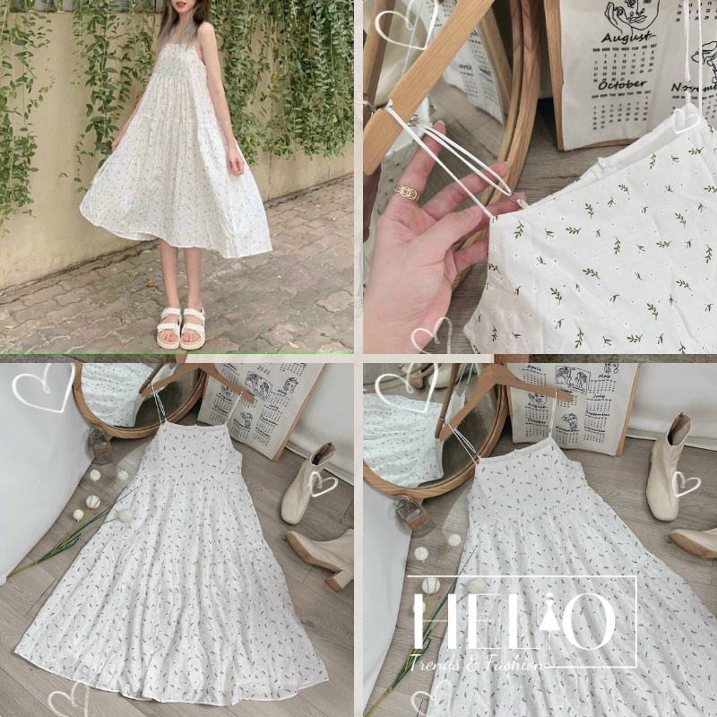Đầm 2 dây babydoll hoa cực xinh _ Trắng _ HE318