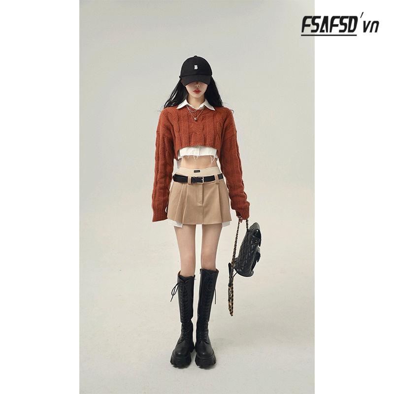 Bộ Áo Sweater + Chân Váy Xếp Ly Đáng Yêu Thời Trang Cho Nữ