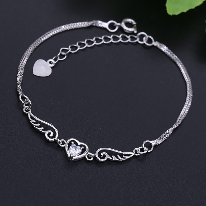 Lắc Tay Bạc Nữ Trái Tim Tình Yêu Và Đôi Cánh Thiên Thần XB-L13 - Bảo ngọc jewelry