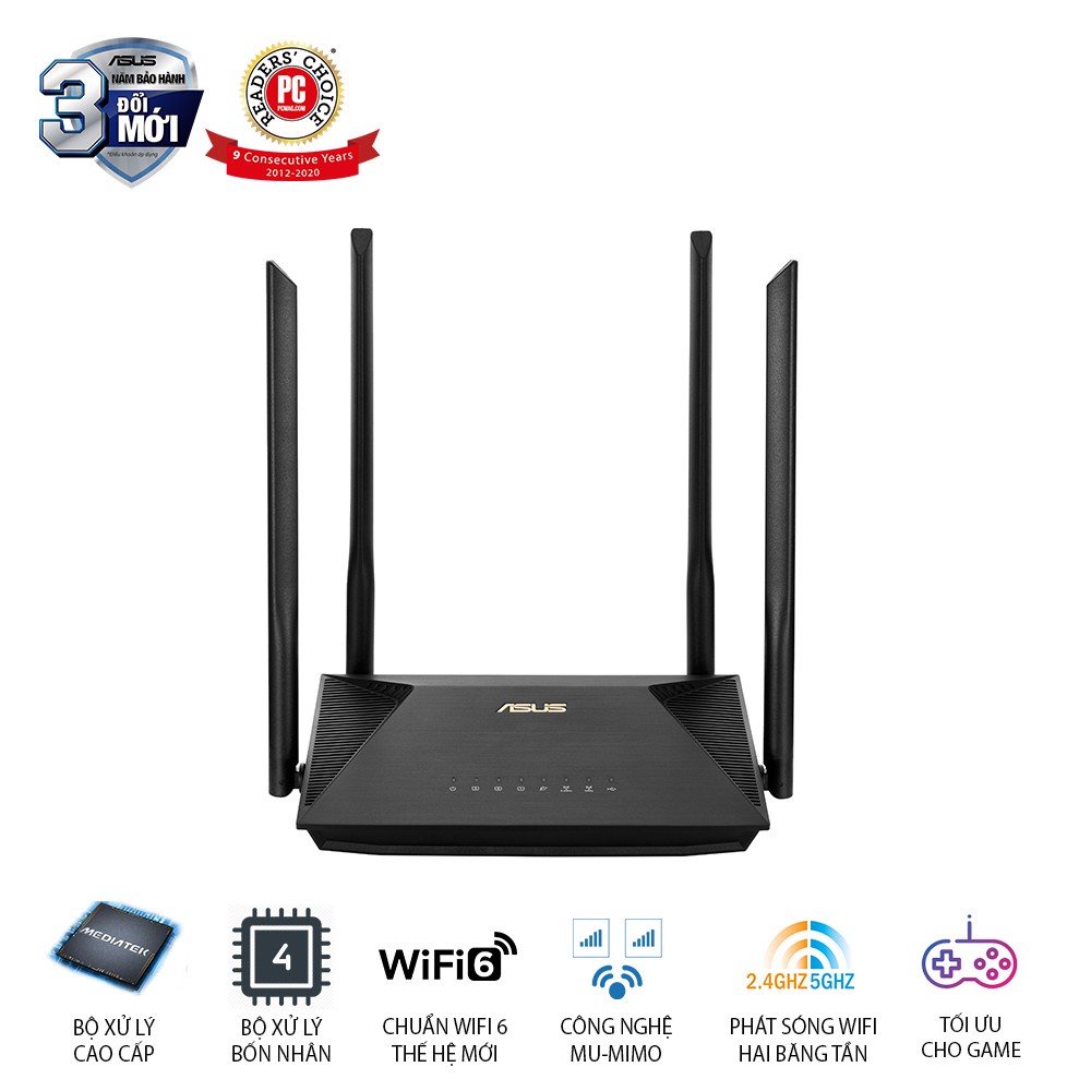 Bộ phát wifi router ASUS RT-AX53U Chuẩn AX1800 Băng tần kép