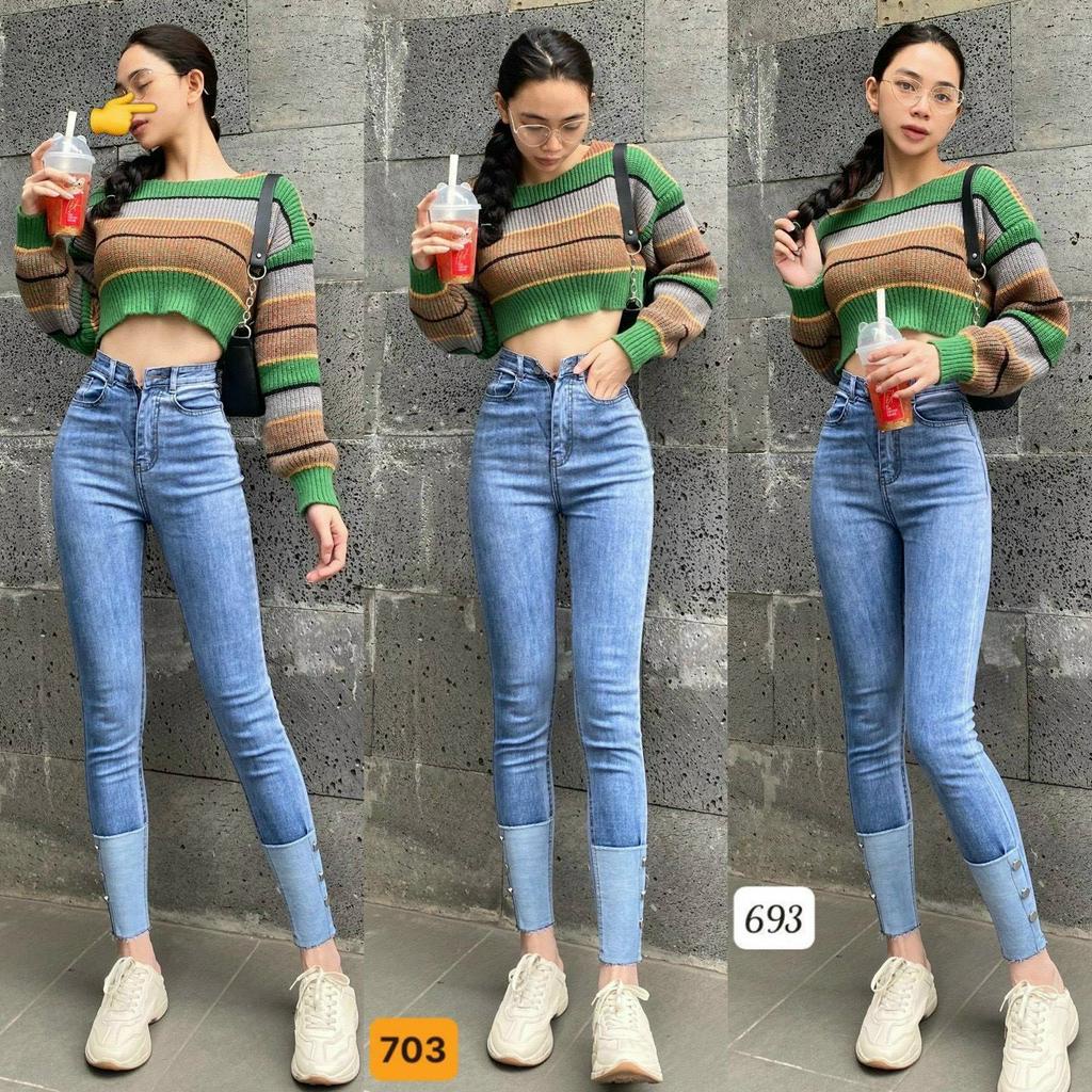 Quần jean nữ lưng đẹp dáng ôm chất jean cotton cao cấp co giãn mặc tôn dáng Ms703