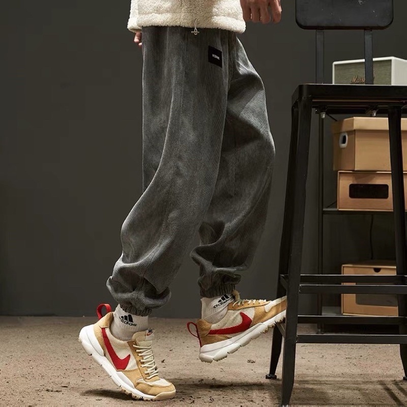 Quần jogger ống rộng nhung tăm bo chun phù hợp Nam/nữ unisex