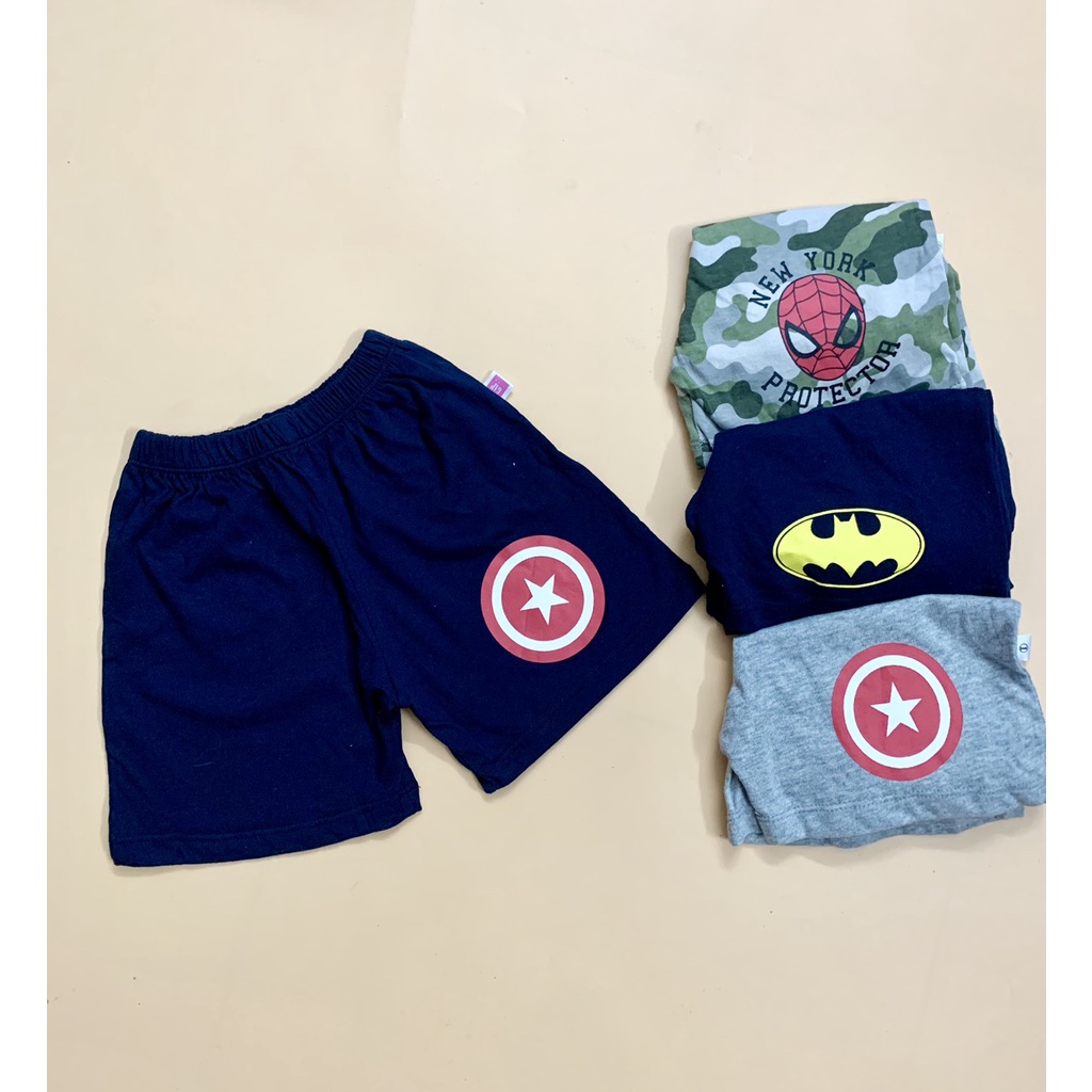 Quần đùi cotton cho bé trai chất cotton xuất rất mềm mát in hình Spiderman, Batman, Thuyền trưởng Mỹ CA, hàng VN