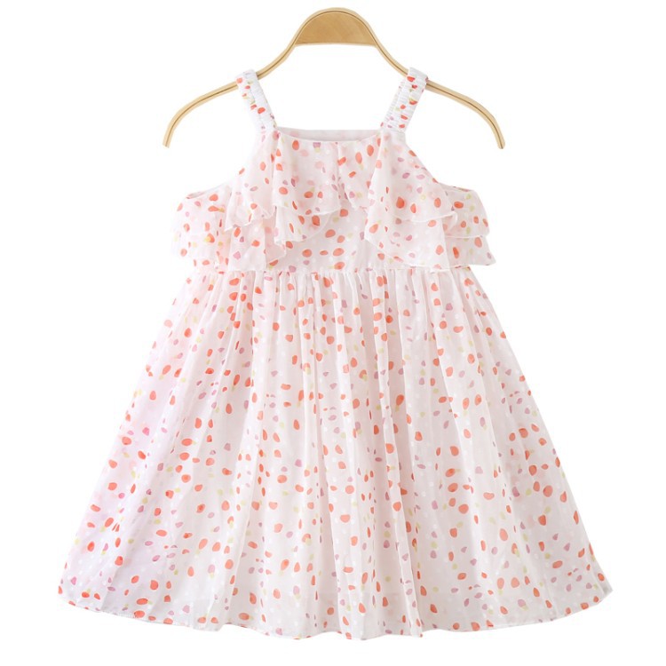 New girls' small dresses, boutique Korean children's clothing, big boys and girls, color dot chiffon dresses, lovely temperament, comfortable, cool and breathable