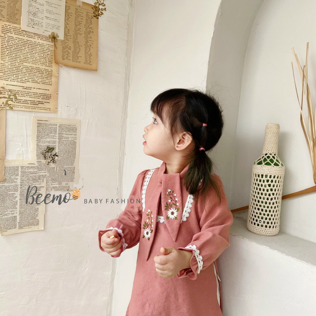 Áo dài bé gái chất nhung tăm Beemo ADT01