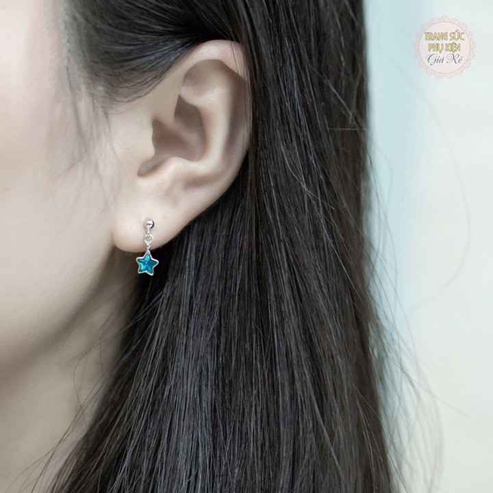 Bông tai nữ sao xanh nhỏ xinh, bạc ý S925 giá rẻ - HT211