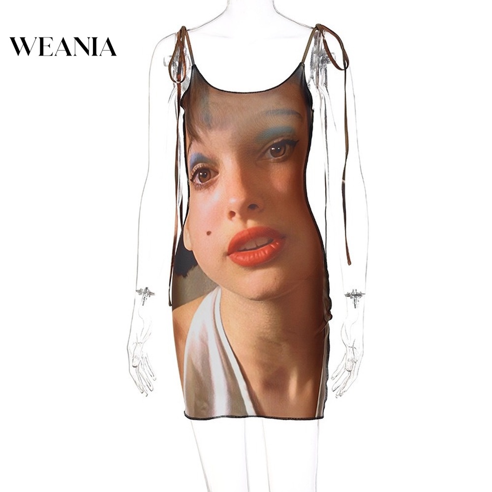 Đầm Mini Hai Dây Hở Lưng In Họa Tiết Thời Trang Mới D0402