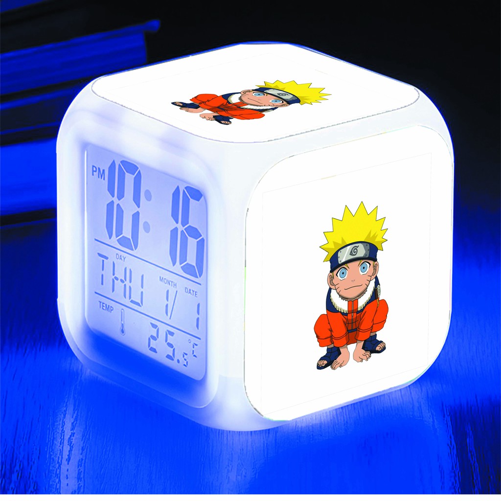 Đồng hồ báo thức để bàn in hình NARUTO ĐẠI CHIẾN LÀNG LÁ anime chibi LED đổi màu