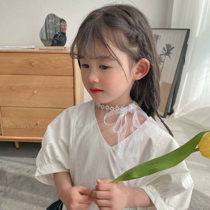 Băng Đô Bện Hoa Đính Ngọc Trai Đơn Giản Cho Bé Gái