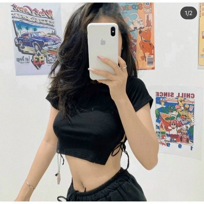 Áo Croptop Đan Dây Hông Cá Tính A64