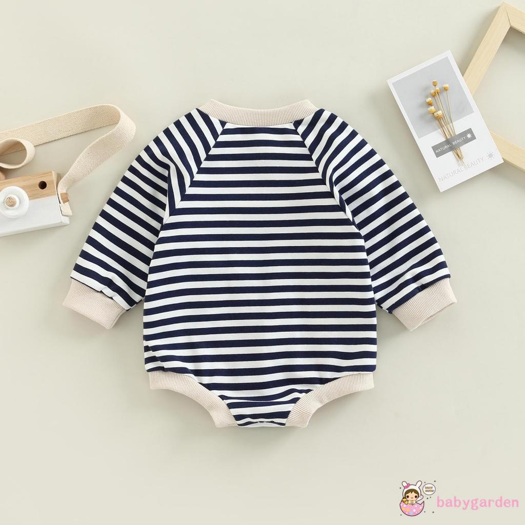 Bộ Áo Liền Quần Dài Tay Cổ Tròn Kẻ Sọc Phối Túi Thời Trang Mùa Xuân Cho Bé Trai 3-24 Tháng Tuổi