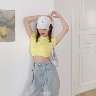 Áo phông crop top trơn #9551 Freesize (ĐEN / VÀNG / TRẮNG)