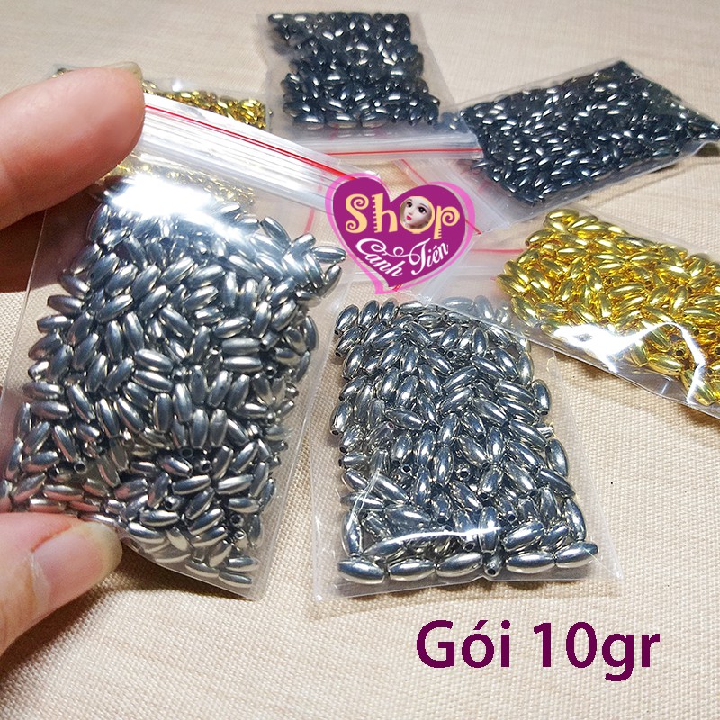 Gói Hạt cườm thoi 3x6mm, 4x8mm (cườm thóc) ánh kim làm đồ Thủ công