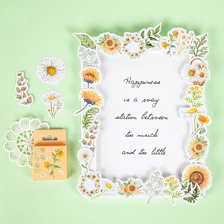 Set 46 Sticker Hoa Hướng Dương Nhiều Màu Sắc Dùng Trang Trí Sổ Tay Nhật Ký