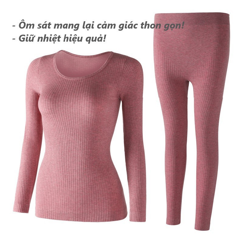 Bộ giữ nhiệt nữ len tăm thu đông, cotton nỉ mềm giữ nhiệt co giãn 4 chiều ôm body sexy thoải mái cho nữ B02
