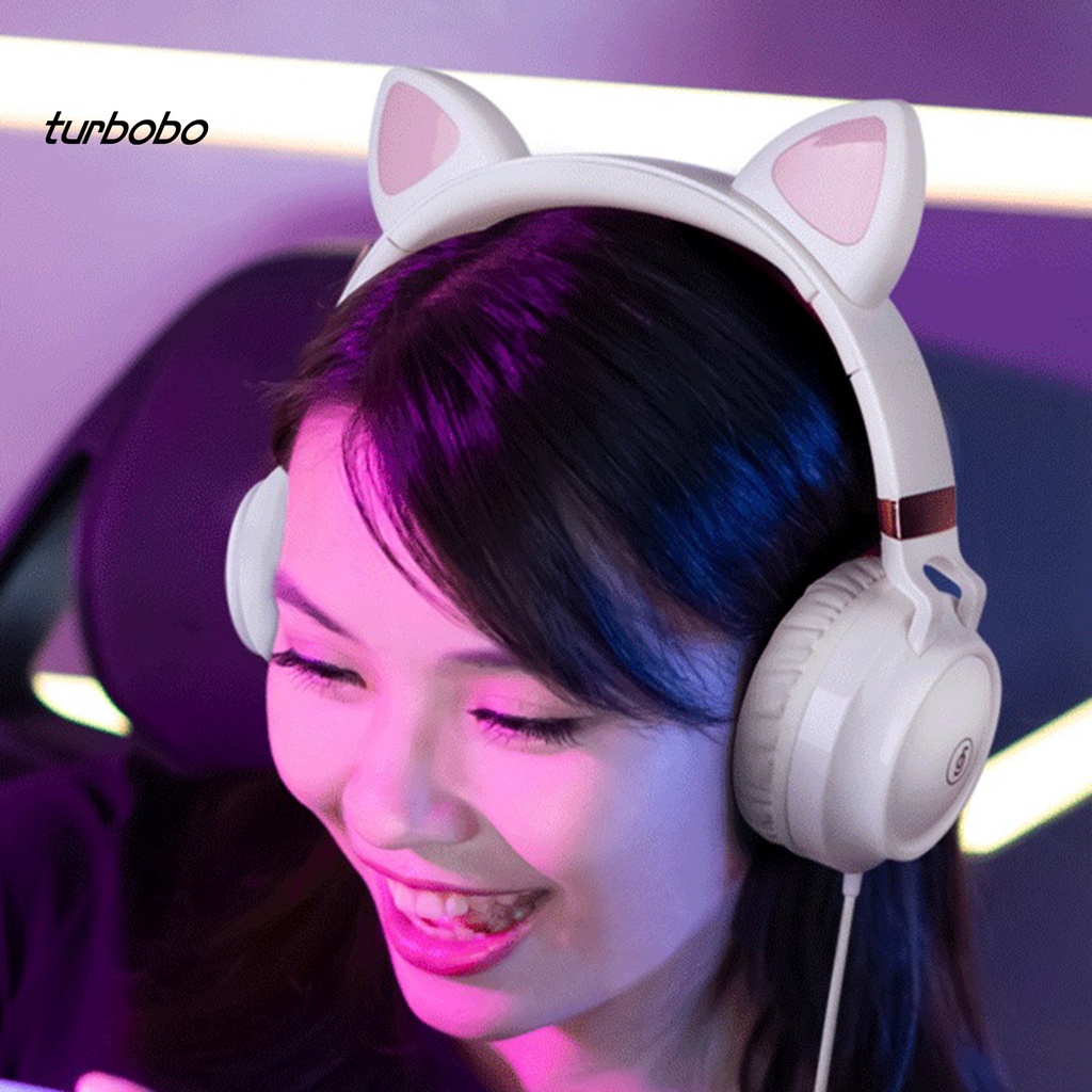 Tai Nghe Chụp Tai Có Dây Hình Tai Mèo Mega Bass Gấp Gọn Giắc Cắm 3.5mm Dùng Để Chơi Game / Dạy Học Trực Tuyến Ep28