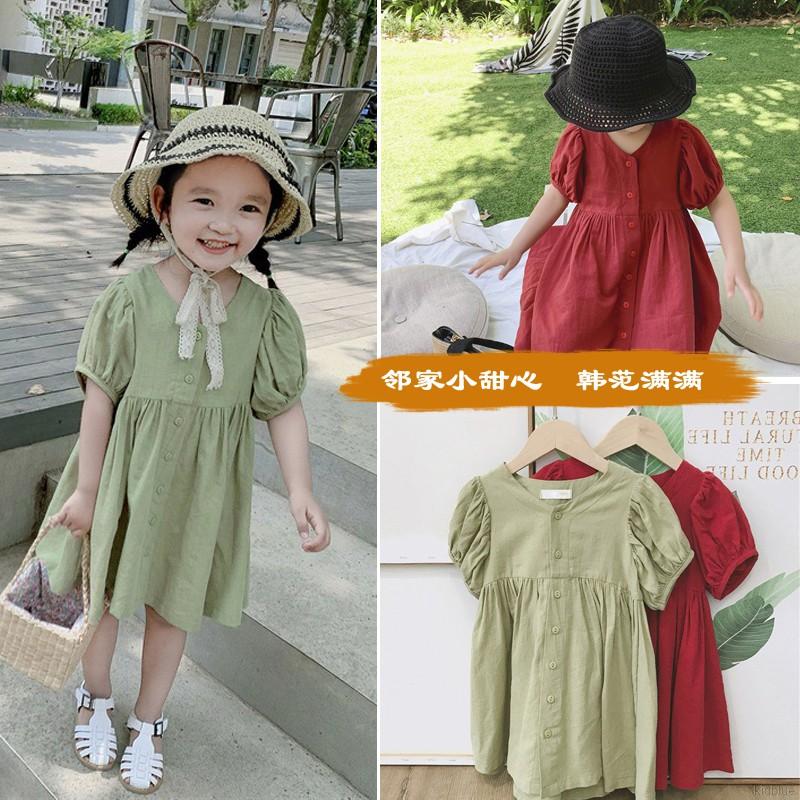Đầm tay ngắn màu trơn thời trang dành cho bé gái