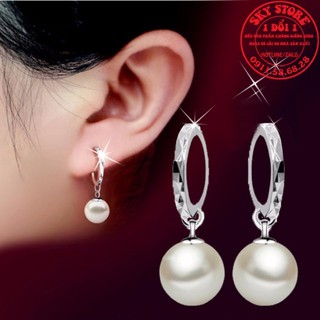Khuyên tai bạc mẫu hạt ngọc trai 10ly kèm vòng A739