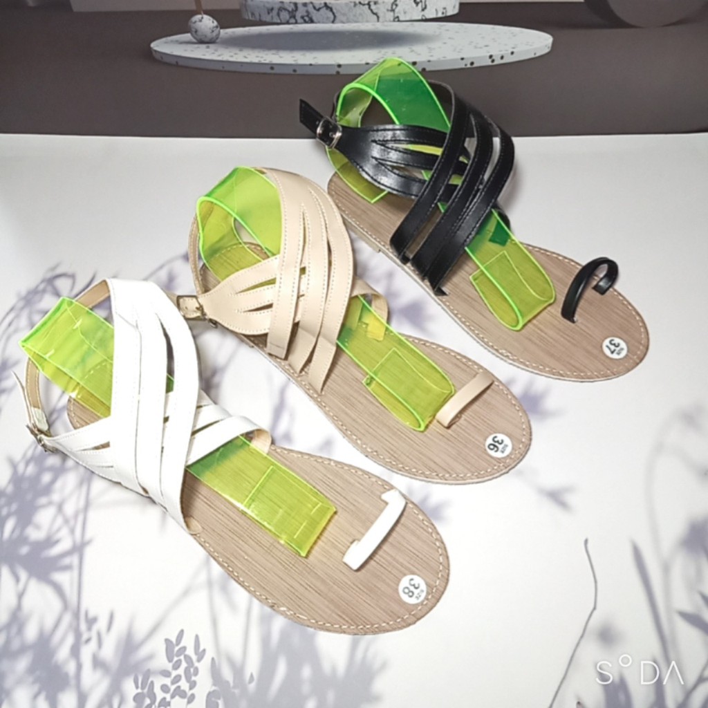 GIÀY SANDAL NỮ DÂY MẢNH CHIẾN BINH - GIÀY SANDAL NỮ DÂY MẢNH CHIẾN BINH - TRẮNG ĐEN KEM - SD-0295