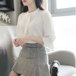 Áo chiffon nữ cổ trụ tay bèo