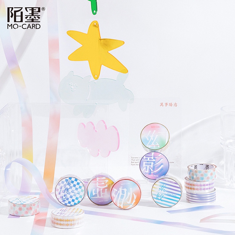Cuộn băng dính trang trí washi tape sắc màu PET chống thấm