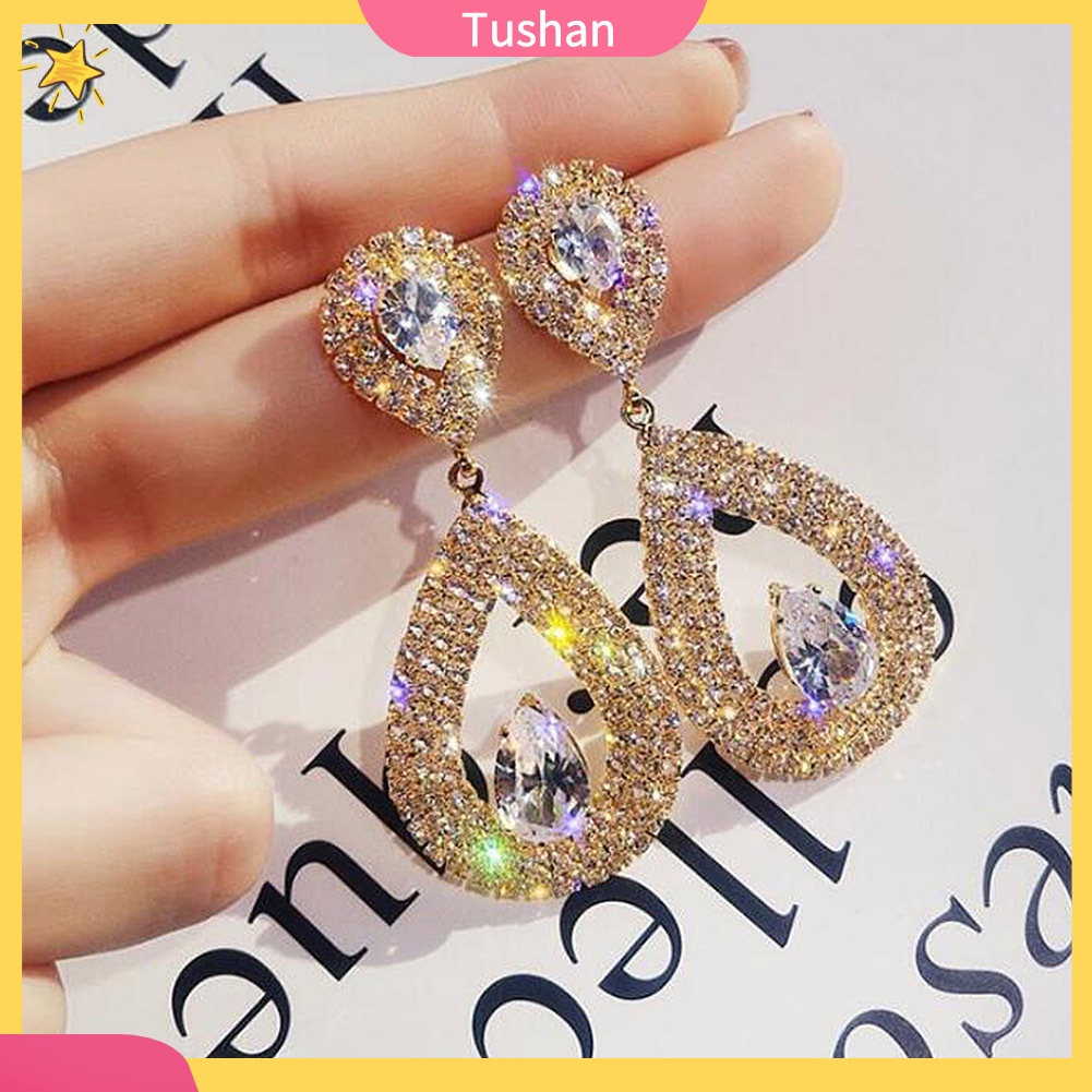 Khuyên tai dáng dài hình giọt nước đính đá thanh lịch dành cho nữ