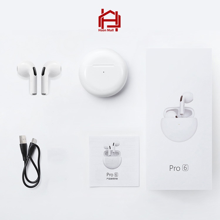 Tai nghe pro 6 bản cao cấp nhất, tai nghe bluetooth không dây HSON có mic, âm thanh vòm cảm biến định vị đổi tên
