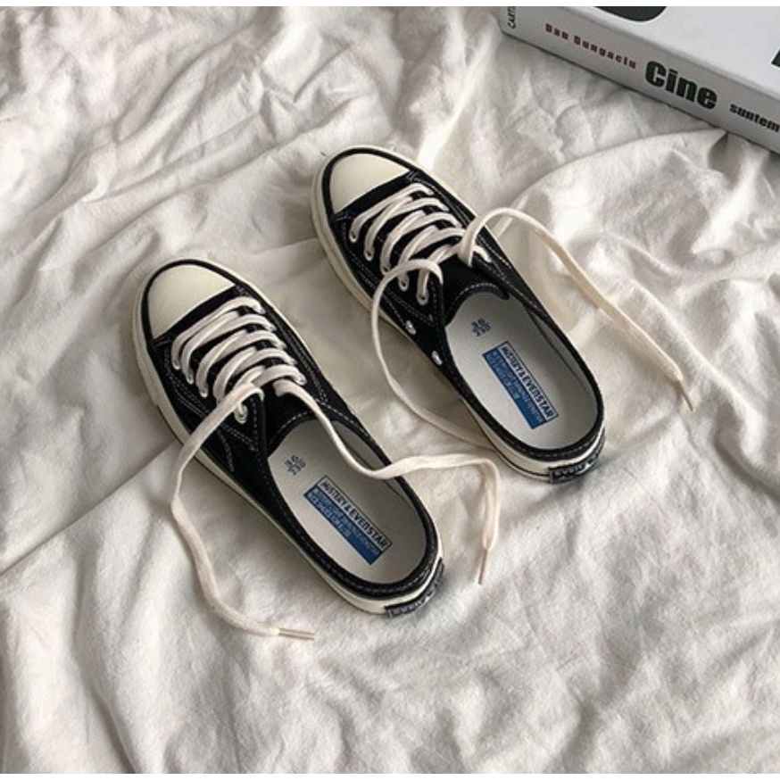 Giày sneaker đạp gót Hollibana Couple Canvas Mule order chính hãng Hàn Quốc
