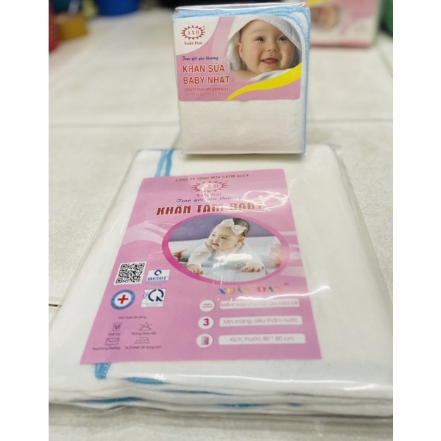 Combo 2 khăn tắm và 10 khăn sữa Baby Xuân Đan