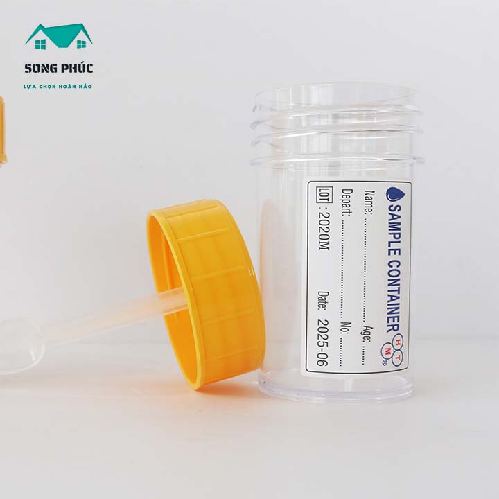 Lọ nhựa đựng mẫu nắp vàng có nhãn có muỗng túi 5 cái