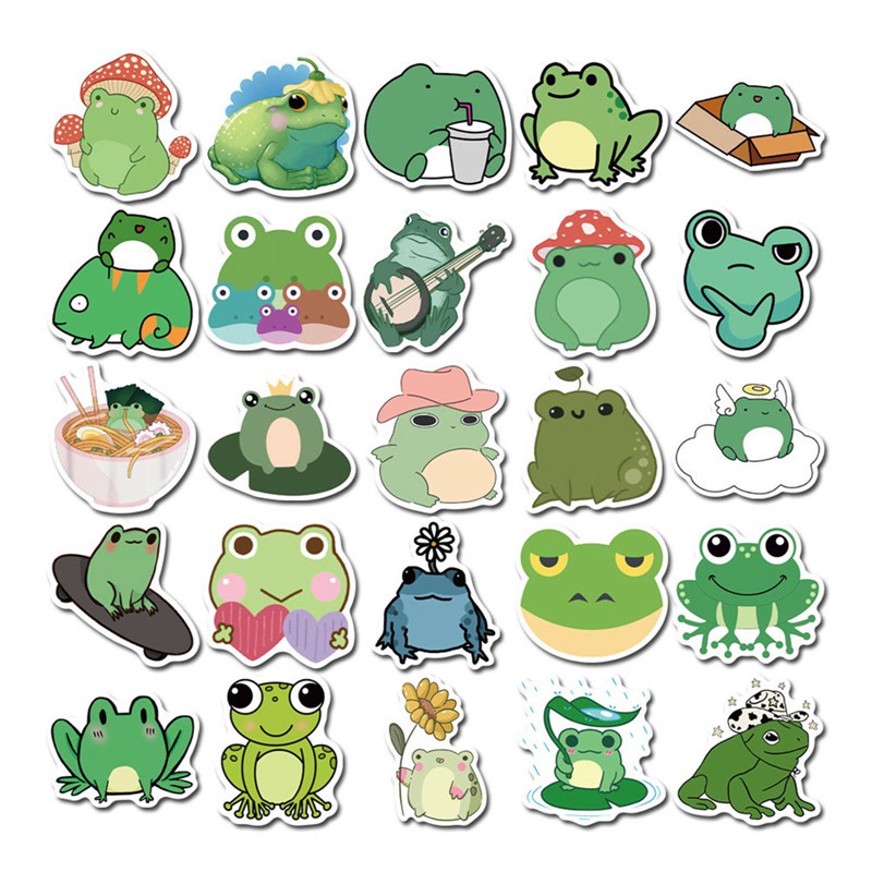 Sticker hình con ếch hoạt hình dán mũ bảo hiểm/tủ lạnh/xe ô tô/điện thoại/đàn ghi ta