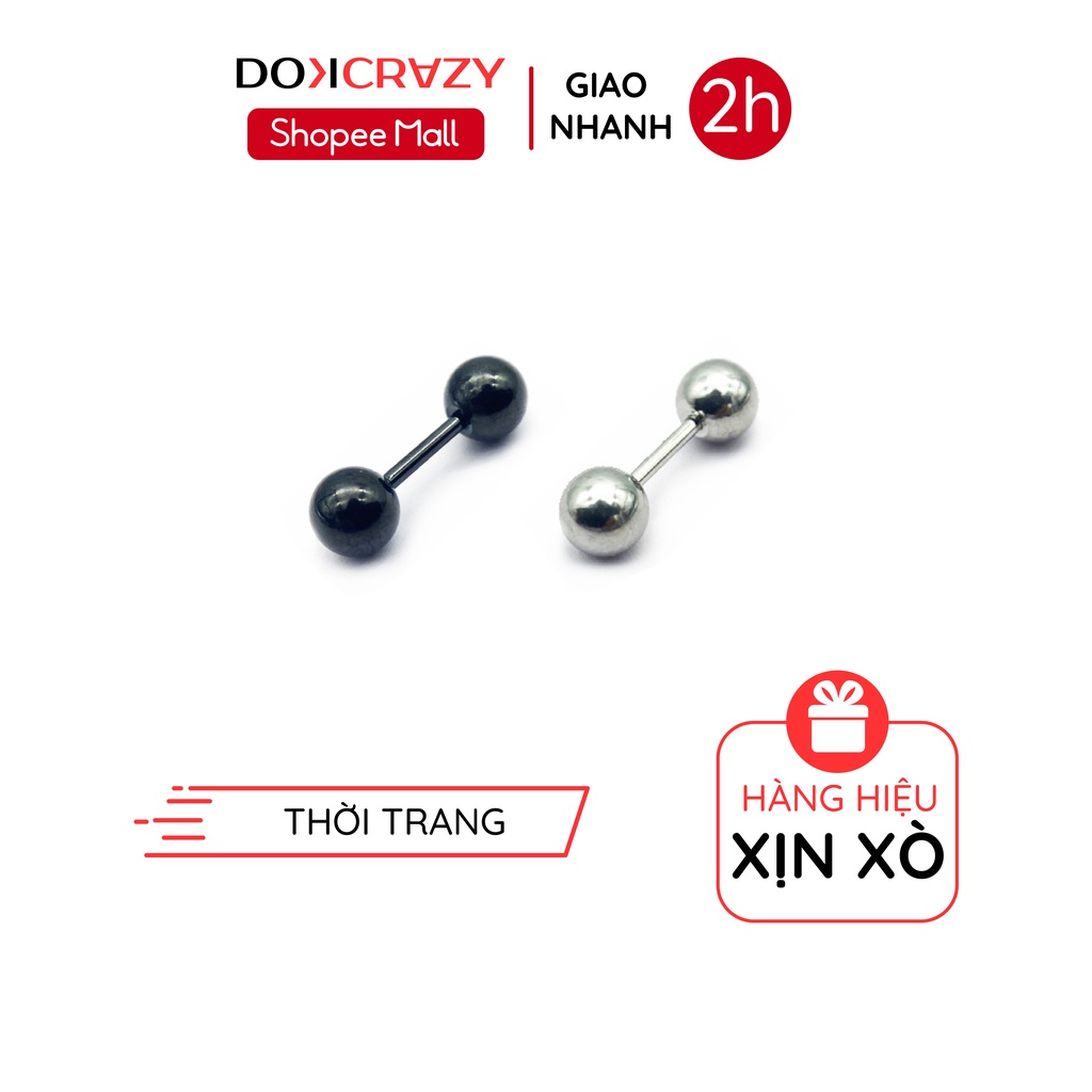 Khuyên tai quả tạ tròn trơn DOKCRAZY thời trang nhiều size unisex