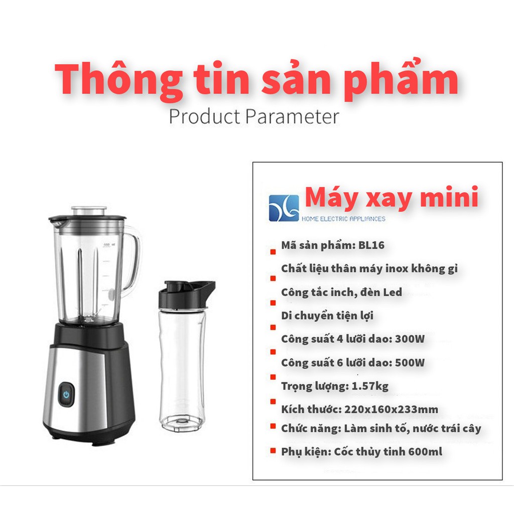 [Mã ELHA22 giảm 6% đơn 300K] Máy xay sinh tố mini HAIER HBL-T061B - tặng bình xay cầm tay siêu tiện lợi - hàng chuẩn