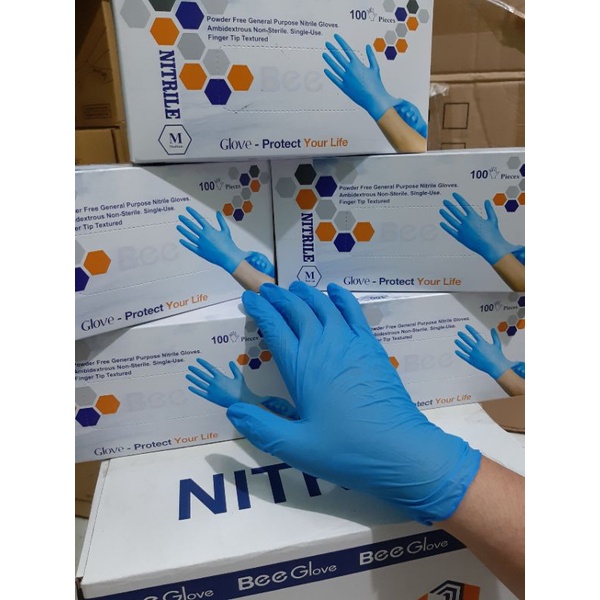 Găng Tay Nitrile Xanh,Trắng Không Bột Bee Gloves 100c (50 đôi) 23cm Dày 0.05mm Chế Biến Thực Phẩm, Xăm, Nha Khoa Spa